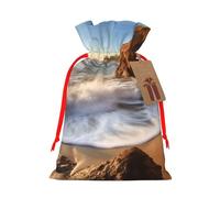 KLLTYHMU Christmas Drawstring Gift Bags Beach Malibu Reusable Christmas Wrapping Bag W/Tags Xmas Treat Pouch Goody Bags Candy Treat Bag For Xmas Holiday Presents Party Favor 4.7x6.9 Inch