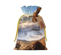 KLLTYHMU Christmas Drawstring Gift Bags Beach Malibu Reusable Christmas Wrapping Bag W/Tags Xmas Treat Pouch Goody Bags Candy Treat Bag For Xmas Holiday Presents Party Favor 4.7x6.9 Inch