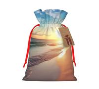 KLLTYHMU Christmas Drawstring Gift Bags Beach Sunset Tranquil Reusable Christmas Wrapping Bag W/Tags Xmas Treat Pouch Goody Bags Candy Treat Bag For Xmas Holiday Presents Party Favor 4.7x6.9 Inch