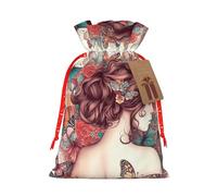 KLLTYHMU Christmas Drawstring Gift Bags Beautiful Girl Custom Reusable Christmas Wrapping Bag W/Tags Xmas Treat Pouch Goody Bags Candy Treat Bag For Xmas Holiday Presents Party Favor 4.7x6.9 Inch