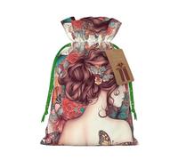 KLLTYHMU Christmas Drawstring Gift Bags Beautiful Girl Custom Reusable Christmas Wrapping Bag W/Tags Xmas Treat Pouch Goody Bags Candy Treat Bag For Xmas Holiday Presents Party Favor 8.3x11.8 Inch