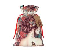 KLLTYHMU Christmas Drawstring Gift Bags Beautiful Girl Custom Reusable Christmas Wrapping Bag W/Tags Xmas Treat Pouch Goody Bags Candy Treat Bag For Xmas Holiday Presents Party Favor 8.3x11.8 Inch