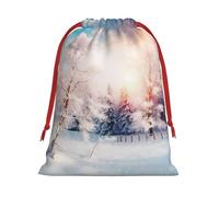 KLLTYHMU Christmas Drawstring Gift Bags Beautiful Landscape Trees Snow FlakesXmas Wrapping Bag Christmas Party Favor Pouch Goody Sweet Treat Candy Bag (Large Medium Small)