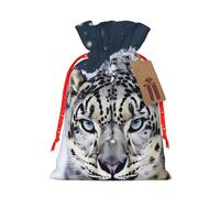 KLLTYHMU Christmas Drawstring Gift Bags Blue Eyed Snow Leopard Reusable Christmas Wrapping Bag W/Tags Xmas Treat Pouch Goody Bags Candy Treat Bag For Xmas Holiday Presents Party Favor 4.7x6.9 Inch