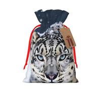 KLLTYHMU Christmas Drawstring Gift Bags Blue Eyed Snow Leopard Reusable Christmas Wrapping Bag W/Tags Xmas Treat Pouch Goody Bags Candy Treat Bag For Xmas Holiday Presents Party Favor 4.7x6.9 Inch