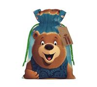 KLLTYHMU Christmas Drawstring Gift Bags Cartoon Bear Reusable Christmas Wrapping Bag W/Tags Xmas Treat Pouch Goody Bags Candy Treat Bag For Xmas Holiday Presents Party Favor 4.7x6.9 Inch
