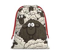 KLLTYHMU Christmas Drawstring Gift Bags Cartoon Black White Sheep Xmas Wrapping Bags Christmas Party Favor Pouch Goody Sweet Treat Candy Bags (Large Medium Small)