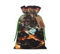 KLLTYHMU Christmas Drawstring Gift Bags City Lights Reusable Christmas Wrapping Bag W/Tags Xmas Treat Pouch Goody Bags Candy Treat Bag For Xmas Holiday Presents Party Favor 8.3x11.8 Inch
