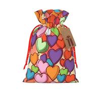 KLLTYHMU Christmas Drawstring Gift Bags Colorful Heart Pattern Reusable Christmas Wrapping Bag W/Tags Xmas Treat Pouch Goody Bags Candy Treat Bag For Xmas Holiday Presents Party Favor 8.3x11.8 Inch