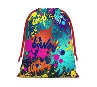 KLLTYHMU Christmas Drawstring Gift Bags Colorful Spray PatternXmas Wrapping Bag Christmas Party Favor Pouch Goody Sweet Treat Candy Bag (Large Medium Small)