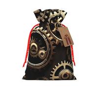 KLLTYHMU Christmas Drawstring Gift Bags Cool Steampunk Gears Reusable Christmas Wrapping Bag W/Tags Xmas Treat Pouch Goody Bags Candy Treat Bag For Xmas Holiday Presents Party Favor 8.3x11.8 Inch
