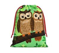 KLLTYHMU Christmas Drawstring Gift Bags Couple Owl Perching Tree Prints Christmas h Goody Sweet Treat Candy Bags (Large Medium Small)