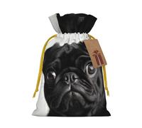 KLLTYHMU Christmas Drawstring Gift Bags Cute Black Pug Dog Reusable Christmas Wrapping Bag W/Tags Xmas Treat Pouch Goody Bags Candy Treat Bag For Xmas Holiday Presents Party Favor 4.7x6.9 Inch