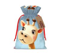 KLLTYHMU Christmas Drawstring Gift Bags Cute Giraffe Reusable Christmas Wrapping Bag W/Tags Xmas Treat Pouch Goody Bags Candy Treat Bag For Xmas Holiday Presents Party Favor 4.7x6.9 Inch