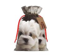 KLLTYHMU Christmas Drawstring Gift Bags Cute Maltese Puppy Reusable Christmas Wrapping Bag W/Tags Xmas Treat Pouch Goody Bags Candy Treat Bag For Xmas Holiday Presents Party Favor 8.3x11.8 Inch
