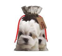 KLLTYHMU Christmas Drawstring Gift Bags Cute Maltese Puppy Reusable Christmas Wrapping Bag W/Tags Xmas Treat Pouch Goody Bags Candy Treat Bag For Xmas Holiday Presents Party Favor 4.7x6.9 Inch