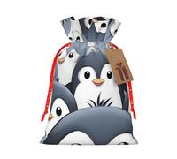 KLLTYHMU Christmas Drawstring Gift Bags Cute Penguin Reusable Christmas Wrapping Bag W/Tags Xmas Treat Pouch Goody Bags Candy Treat Bag For Xmas Holiday Presents Party Favor 8.3x11.8 Inch