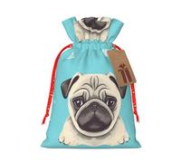 KLLTYHMU Christmas Drawstring Gift Bags Cute Pug Dog Reusable Christmas Wrapping Bag W/Tags Xmas Treat Pouch Goody Bags Candy Treat Bag For Xmas Holiday Presents Party Favor 4.7x6.9 Inch