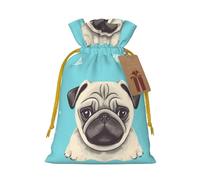 KLLTYHMU Christmas Drawstring Gift Bags Cute Pug Dog Reusable Christmas Wrapping Bag W/Tags Xmas Treat Pouch Goody Bags Candy Treat Bag For Xmas Holiday Presents Party Favor 8.3x11.8 Inch