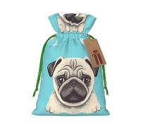KLLTYHMU Christmas Drawstring Gift Bags Cute Pug Dog Reusable Christmas Wrapping Bag W/Tags Xmas Treat Pouch Goody Bags Candy Treat Bag For Xmas Holiday Presents Party Favor 4.7x6.9 Inch