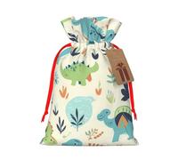 KLLTYHMU Christmas Drawstring Gift Bags Dinosaur Pattern Reusable Christmas Wrapping Bag W/Tags Xmas Treat Pouch Goody Bags Candy Treat Bag For Xmas Holiday Presents Party Favor 4.7x6.9 Inch