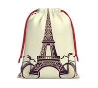 KLLTYHMU Christmas Drawstring Gift Bags Eiffel Tower BicycleXmas Wrapping Bag Christmas Party Favor Pouch Goody Sweet Treat Candy Bag (Large Medium Small)