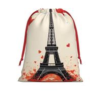 KLLTYHMU Christmas Drawstring Gift Bags Eiffel Tower Heart Airplane PatternXmas Wrapping Bag Christmas Party Favor Pouch Goody Sweet Treat Candy Bag (Large Medium Small)