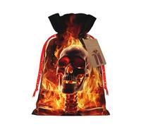 KLLTYHMU Christmas Drawstring Gift Bags Fire Skeletons Reusable Christmas Wrapping Bag W/Tags Xmas Treat Pouch Goody Bags Candy Treat Bag For Xmas Holiday Presents Party Favor 4.7x6.9 Inch