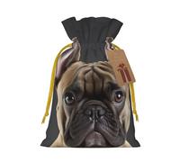 KLLTYHMU Christmas Drawstring Gift Bags French Bulldog Reusable Christmas Wrapping Bag W/Tags Xmas Treat Pouch Goody Bags Candy Treat Bag For Xmas Holiday Presents Party Favor 8.3x11.8 Inch