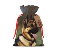 KLLTYHMU Christmas Drawstring Gift Bags German Shepherd Dog Reusable Christmas Wrapping Bag W/Tags Xmas Treat Pouch Goody Bags Candy Treat Bag For Xmas Holiday Presents Party Favor 4.7x6.9 Inch
