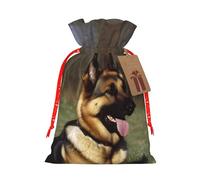 KLLTYHMU Christmas Drawstring Gift Bags German Shepherd Dog Reusable Christmas Wrapping Bag W/Tags Xmas Treat Pouch Goody Bags Candy Treat Bag For Xmas Holiday Presents Party Favor 8.3x11.8 Inch