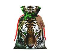 KLLTYHMU Christmas Drawstring Gift Bags Green-Eyed Tiger Reusable Christmas Wrapping Bag W/Tags Xmas Treat Pouch Goody Bags Candy Treat Bag For Xmas Holiday Presents Party Favor 8.3x11.8 Inch