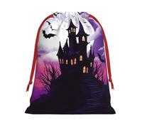 KLLTYHMU Christmas Drawstring Gift Bags Halloween Castle Purple SkyXmas Wrapping Bag Christmas Party Favor Pouch Goody Sweet Treat Candy Bag (Large Medium Small)