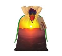 KLLTYHMU Christmas Drawstring Gift Bags Hot Air Balloon Sunset Reusable Christmas Wrapping Bag W/Tags Xmas Treat Pouch Goody Bags Candy Treat Bag For Xmas Holiday Presents Party Favor 4.7x6.9 Inch