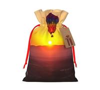 KLLTYHMU Christmas Drawstring Gift Bags Hot Air Balloon Sunset Reusable Christmas Wrapping Bag W/Tags Xmas Treat Pouch Goody Bags Candy Treat Bag For Xmas Holiday Presents Party Favor 8.3x11.8 Inch