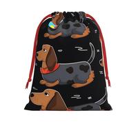 KLLTYHMU Christmas Drawstring Gift Bags I Love My Dog Dachshunds Xmas Wrapping Bags Christmas Party Favor Pouch Goody Sweet Treat Candy Bags (Large Medium Small)