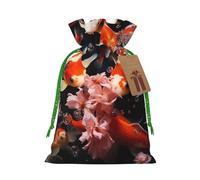 KLLTYHMU Christmas Drawstring Gift Bags Japan Fancy Carp Fishes Reusable Christmas Wrapping Bag W/Tags Xmas Treat Pouch Goody Bags Candy Treat Bag For Xmas Holiday Presents Party Favor 8.3x11.8 Inch