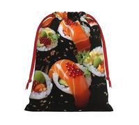 KLLTYHMU Christmas Drawstring Gift Bags Japanese Sushi ShrimpXmas Wrapping Bag Christmas Party Favor Pouch Goody Sweet Treat Candy Bag (Large Medium Small)