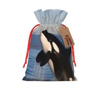 KLLTYHMU Christmas Drawstring Gift Bags Killer Whale Reusable Christmas Wrapping Bag W/Tags Xmas Treat Pouch Goody Bags Candy Treat Bag For Xmas Holiday Presents Party Favor 4.7x6.9 Inch