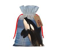 KLLTYHMU Christmas Drawstring Gift Bags Killer Whale Reusable Christmas Wrapping Bag W/Tags Xmas Treat Pouch Goody Bags Candy Treat Bag For Xmas Holiday Presents Party Favor 8.3x11.8 Inch