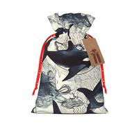 KLLTYHMU Christmas Drawstring Gift Bags Killer Whale Reusable Christmas Wrapping Bag W/Tags Xmas Treat Pouch Goody Bags Candy Treat Bag For Xmas Holiday Presents Party Favor 4.7x6.9 Inch