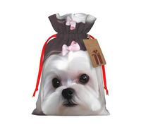 KLLTYHMU Christmas Drawstring Gift Bags Lovely Maltese Dog Reusable Christmas Wrapping Bag W/Tags Xmas Treat Pouch Goody Bags Candy Treat Bag For Xmas Holiday Presents Party Favor 4.7x6.9 Inch