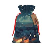 KLLTYHMU Christmas Drawstring Gift Bags Magical Nights Reusable Christmas Wrapping Bag W/Tags Xmas Treat Pouch Goody Bags Candy Treat Bag For Xmas Holiday Presents Party Favor 8.3x11.8 Inch