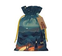 KLLTYHMU Christmas Drawstring Gift Bags Magical Nights Reusable Christmas Wrapping Bag W/Tags Xmas Treat Pouch Goody Bags Candy Treat Bag For Xmas Holiday Presents Party Favor 8.3x11.8 Inch