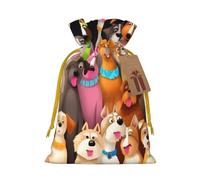 KLLTYHMU Christmas Drawstring Gift Bags Many Cute Dogs Reusable Christmas Wrapping Bag W/Tags Xmas Treat Pouch Goody Bags Candy Treat Bag For Xmas Holiday Presents Party Favor 4.7x6.9 Inch