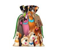 KLLTYHMU Christmas Drawstring Gift Bags Many Cute Dogs Reusable Christmas Wrapping Bag W/Tags Xmas Treat Pouch Goody Bags Candy Treat Bag For Xmas Holiday Presents Party Favor 8.3x11.8 Inch