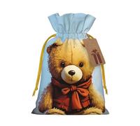 KLLTYHMU Christmas Drawstring Gift Bags Miss You Bear Reusable Christmas Wrapping Bag W/Tags Xmas Treat Pouch Goody Bags Candy Treat Bag For Xmas Holiday Presents Party Favor 4.7x6.9 Inch