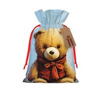 KLLTYHMU Christmas Drawstring Gift Bags Miss You Bear Reusable Christmas Wrapping Bag W/Tags Xmas Treat Pouch Goody Bags Candy Treat Bag For Xmas Holiday Presents Party Favor 4.7x6.9 Inch