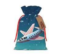 KLLTYHMU Christmas Drawstring Gift Bags Paper Plane Reusable Christmas Wrapping Bag W/Tags Xmas Treat Pouch Goody Bags Candy Treat Bag For Xmas Holiday Presents Party Favor 4.7x6.9 Inch