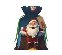 KLLTYHMU Christmas Drawstring Gift Bags Santa Into The Chimney Reusable Christmas Wrapping Bag W/Tags Xmas Treat Pouch Goody Bags Candy Treat Bag For Xmas Holiday Presents Party Favor 8.3x11.8 Inch